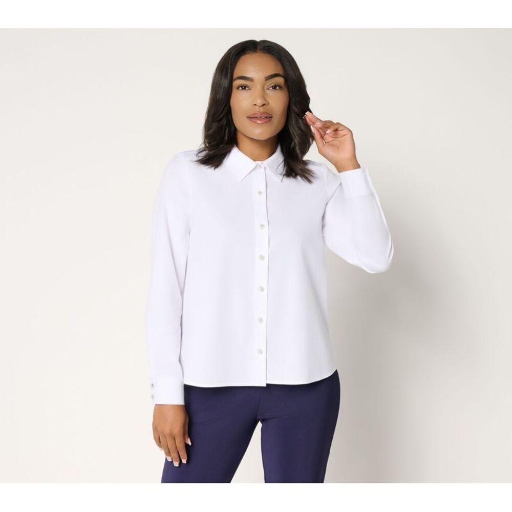 Women Control Women's Top Sz S Poplin Pearl Button Down White